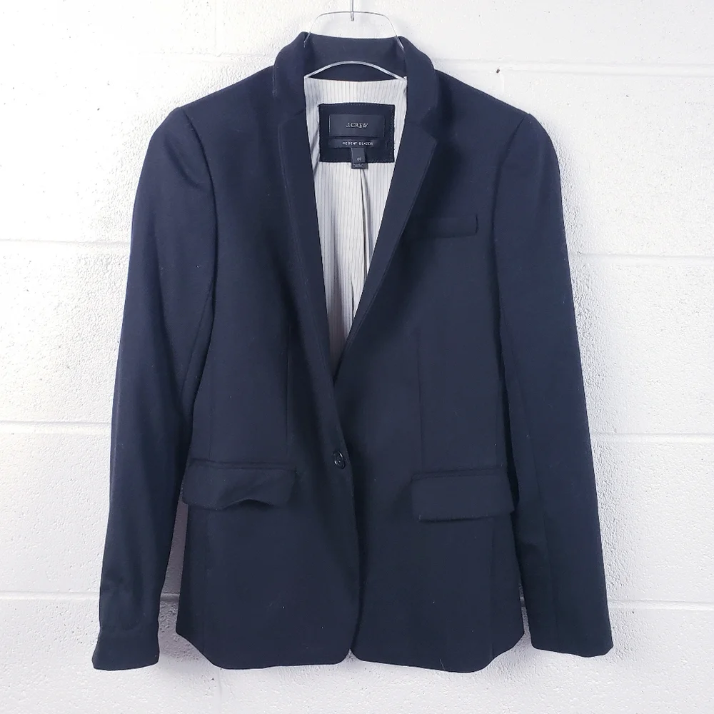 J.CREW Womens Regent Blazer Wool Black B0323‎ Size 00
